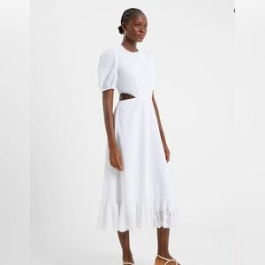 French Connection NWT Women’s Esse Broderie Cut Out Midi White Dress. Size 8/M